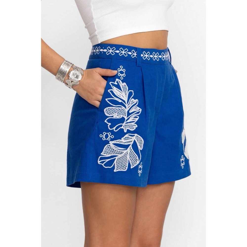 Johnny Was Jade Jenah Short Divine Oasis Embroidered Size XL Blue‎ Linen NEW